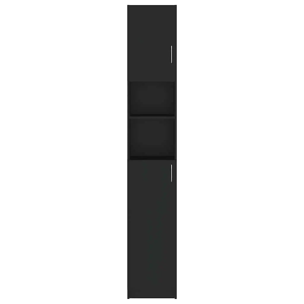 Tall Bathroom Cabinet Black Engineered Wood 4 Enclosed Shelves 2 Open Shelves