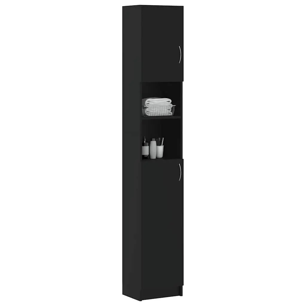 Tall Bathroom Cabinet Black Engineered Wood 4 Enclosed Shelves 2 Open Shelves