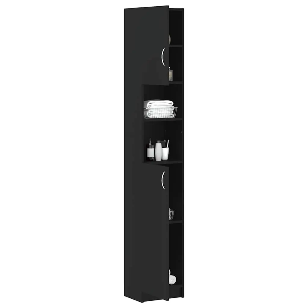 Tall Bathroom Cabinet Black Engineered Wood 4 Enclosed Shelves 2 Open Shelves