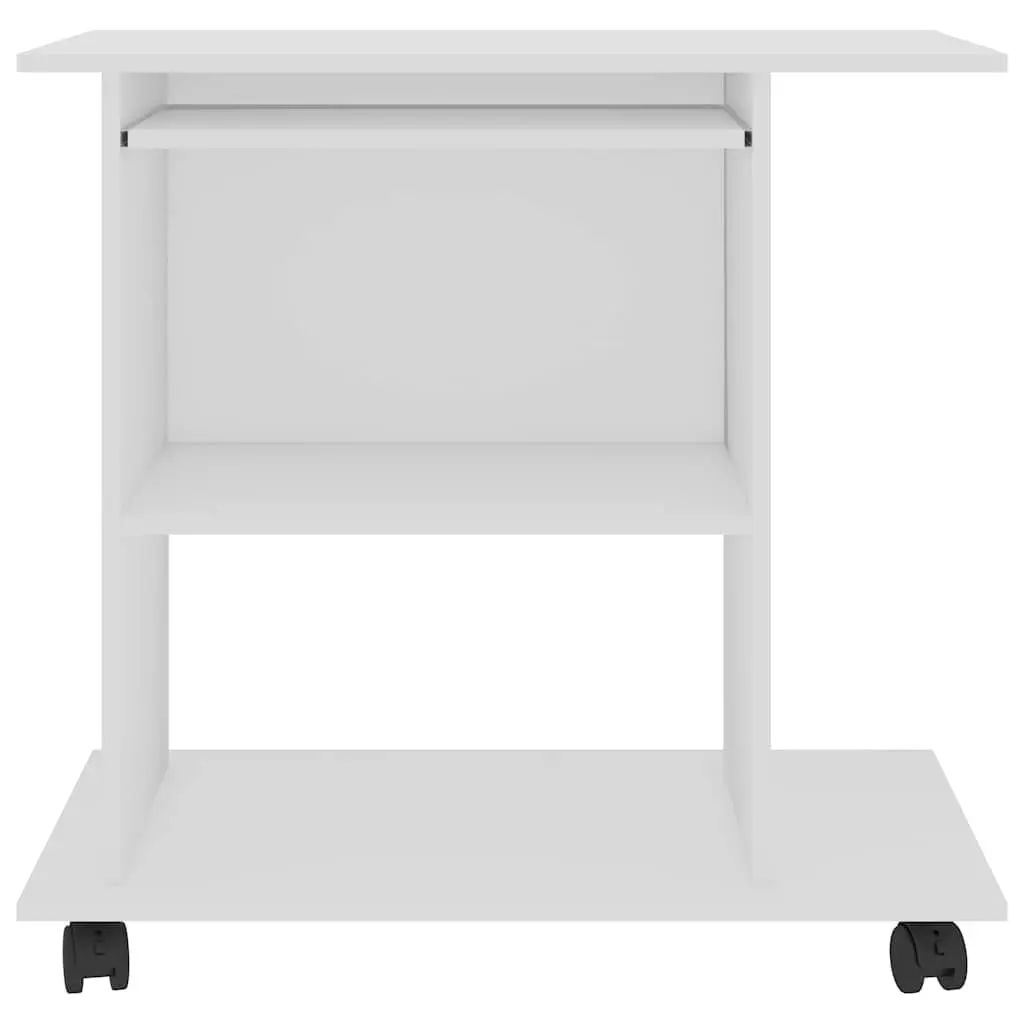 Computer Desk 80x50x75cm White Compact with Sliding Keyboard Section and Mobile Castors
