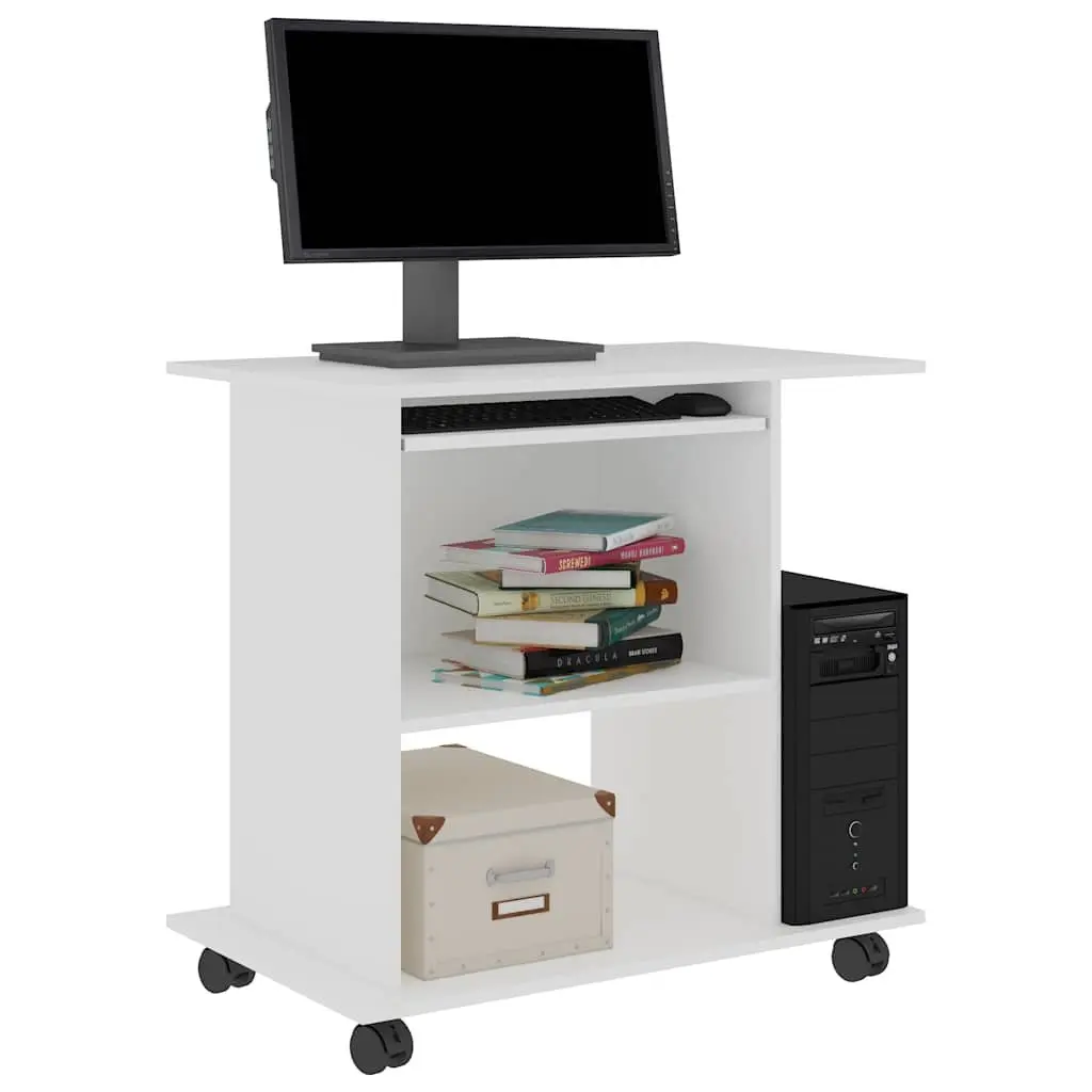 Computer Desk 80x50x75cm White Compact with Sliding Keyboard Section and Mobile Castors