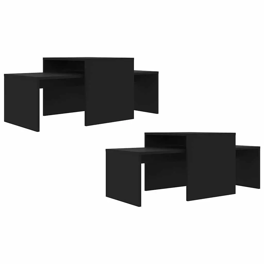 Coffee Table Set Black Nesting Side Tables Engineered Wood Living Room Furniture