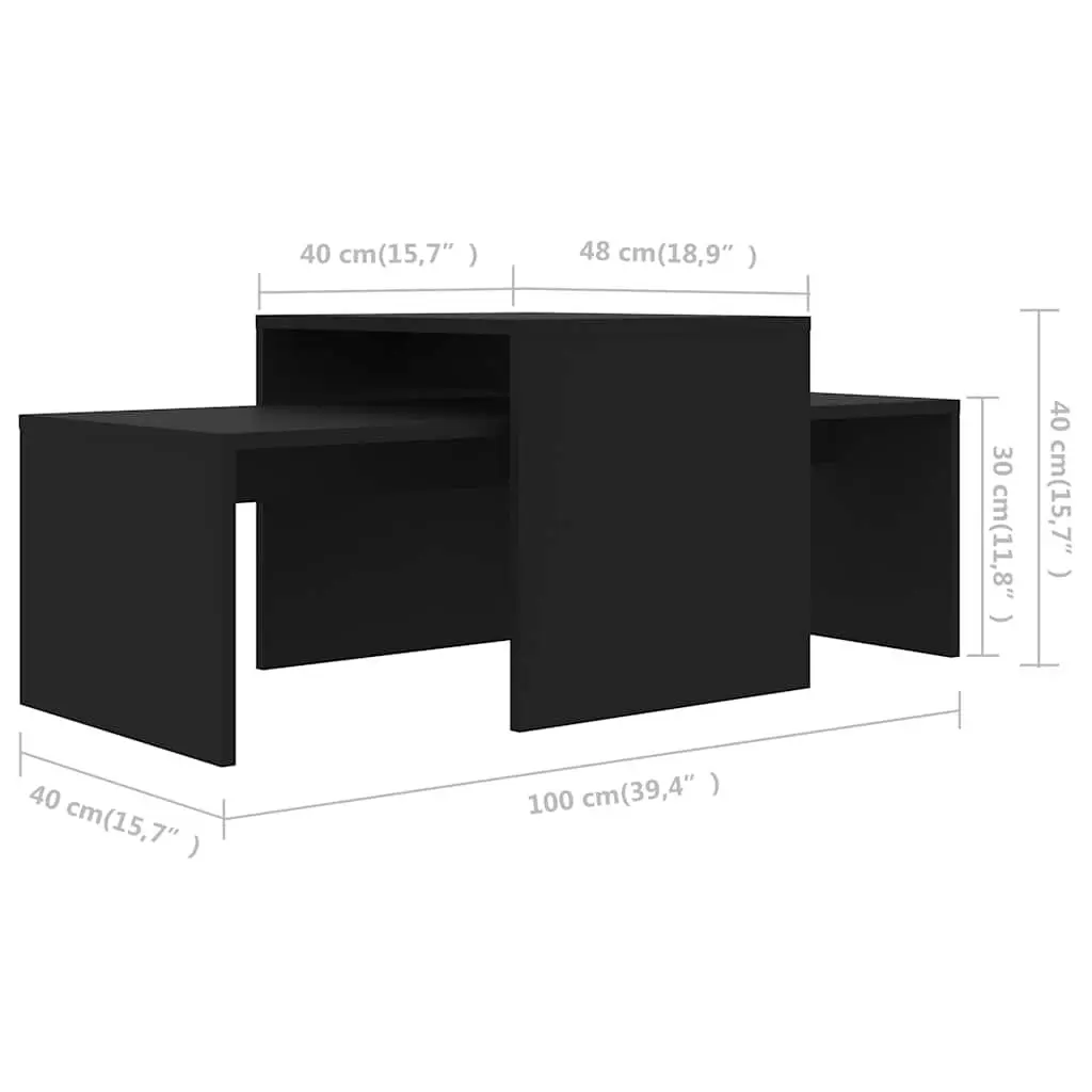 Coffee Table Set Black Nesting Side Tables Engineered Wood Living Room Furniture