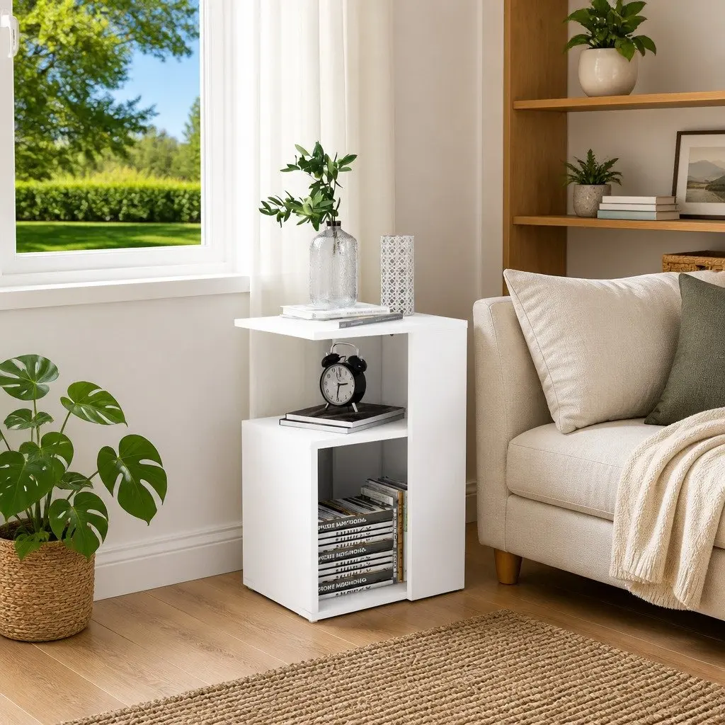 End Table White Modern Storage Coffee Accent Side Table for Living Room Bedroom