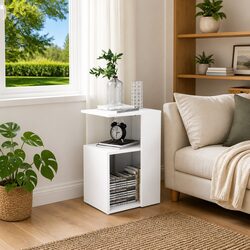 End Table White Modern Storage Coffee Accent Side Table for Living Room Bedroom