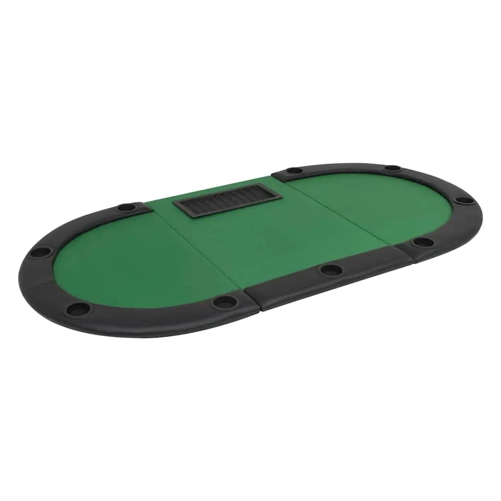 Folding Poker Table 9 Player Oval Green Padded Rim with Cup Holders and Dealer Tray