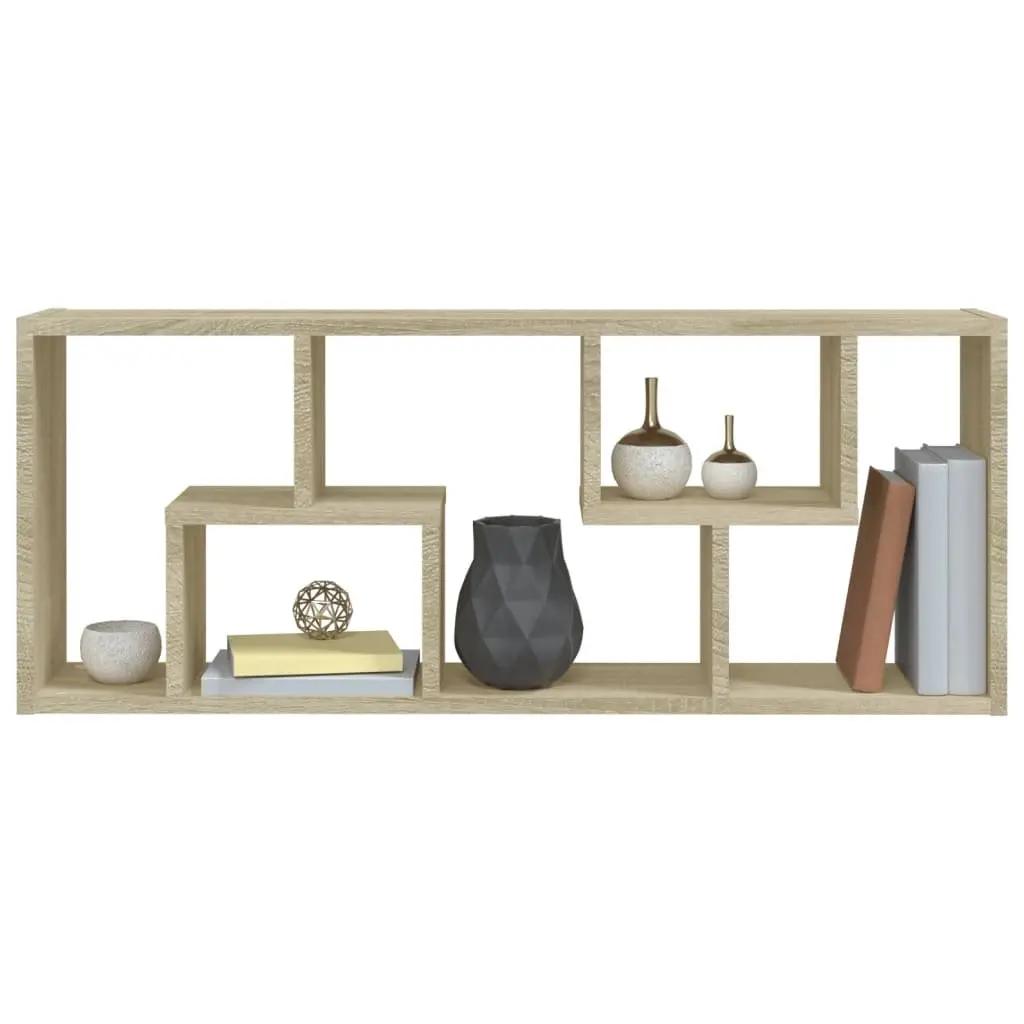 Wall Shelf Storage Display Unit 36W x 16D x 90H cm Open Compartments Engineered Wood Brown