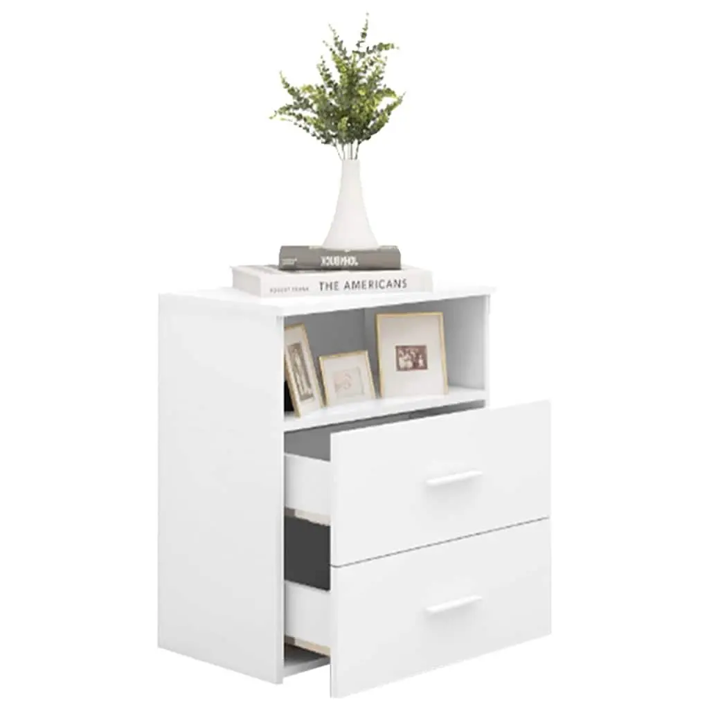 Bedside Table White Modern Nightstand Cabinet with Two Drawers and One Shelf