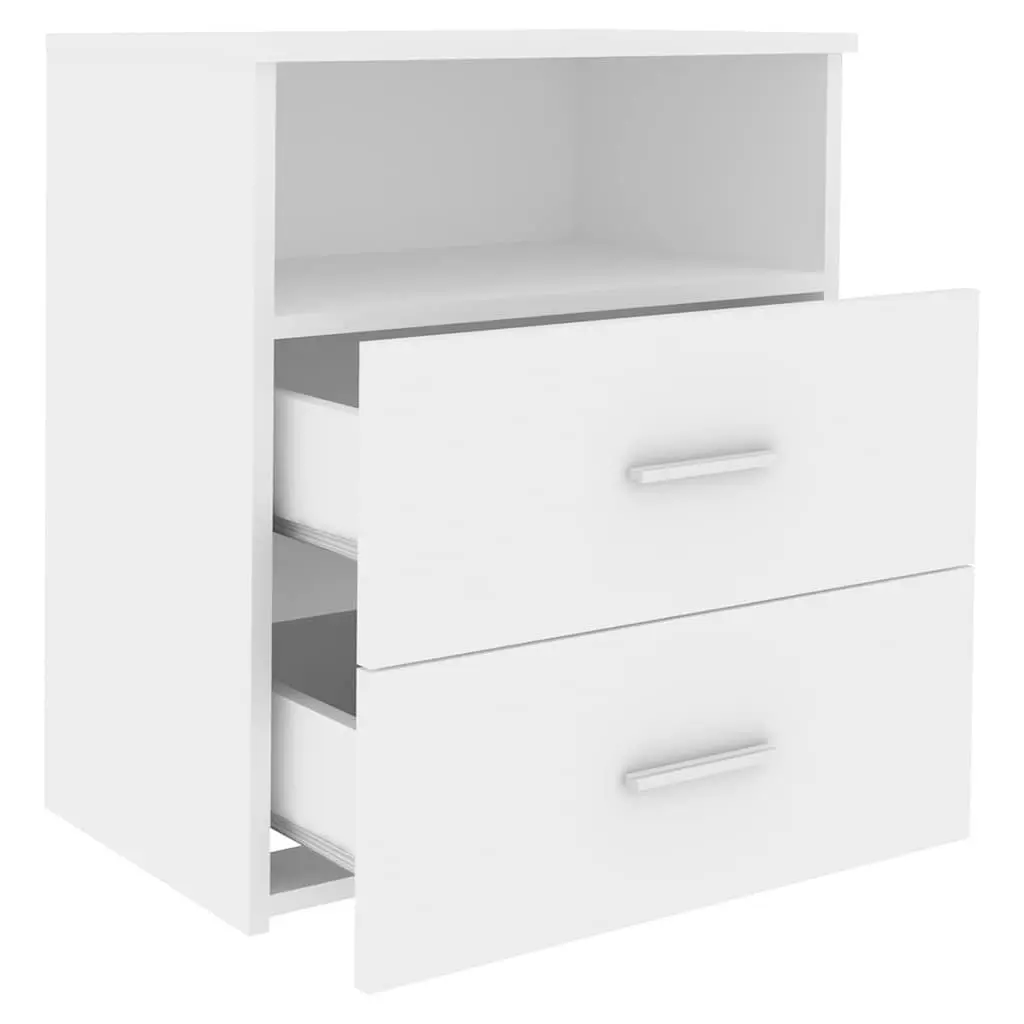 Bedside Table White Modern Nightstand Cabinet with Two Drawers and One Shelf