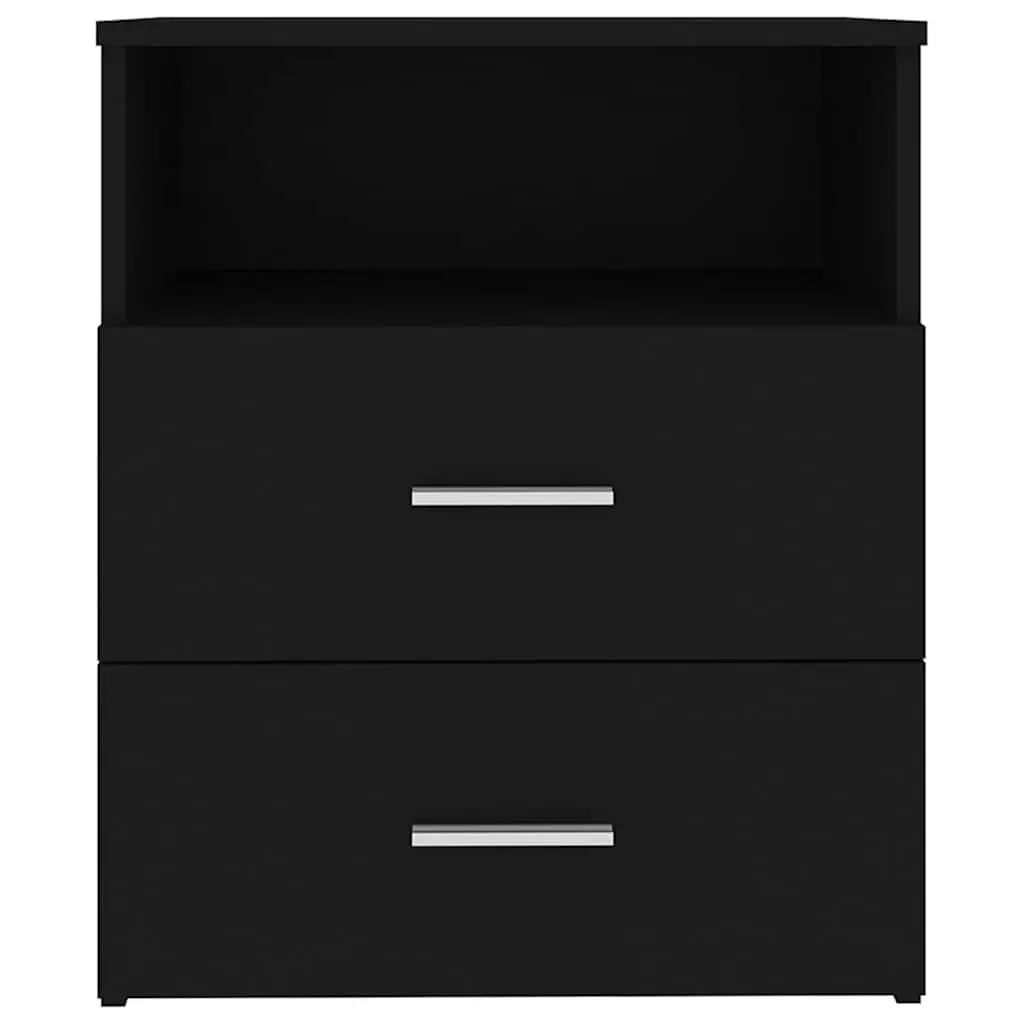 Bedside Table Cabinet Black Two Drawers Open Shelf Sturdy Construction