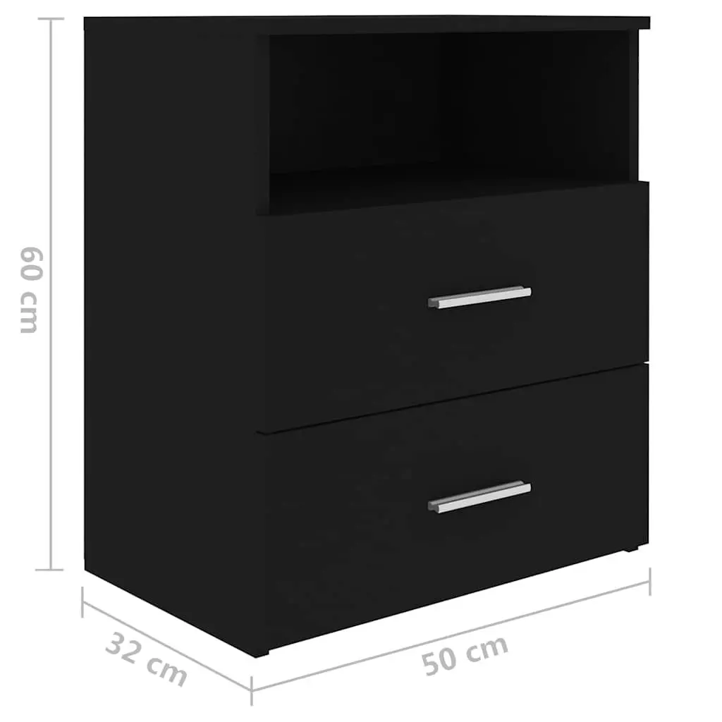 Bedside Table Cabinet Black Two Drawers Open Shelf Sturdy Construction