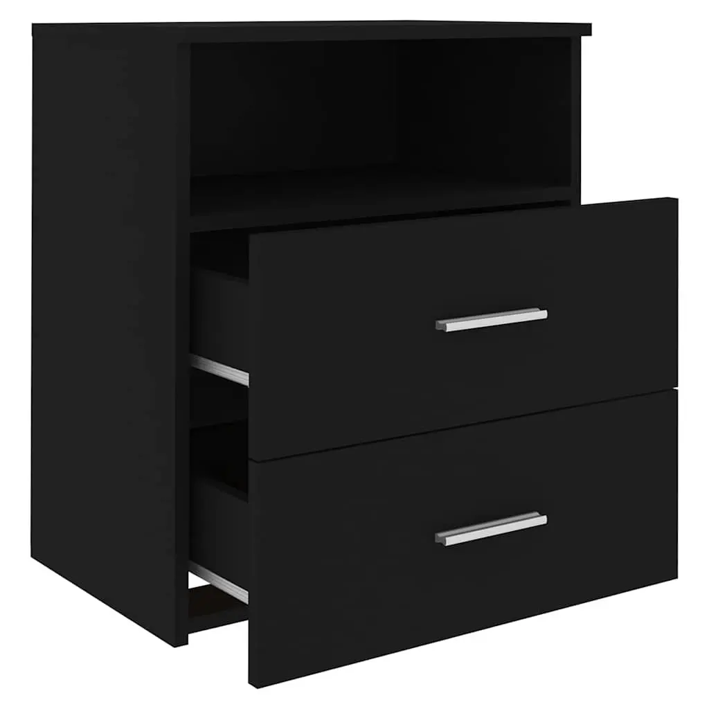 Bedside Table Black 50x32x60 Modern Nightstand with Two Drawers and One Shelf