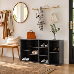 Shoe Bench Storage Organiser Grey 10 Shelves Wardrobe Cabinet Rack