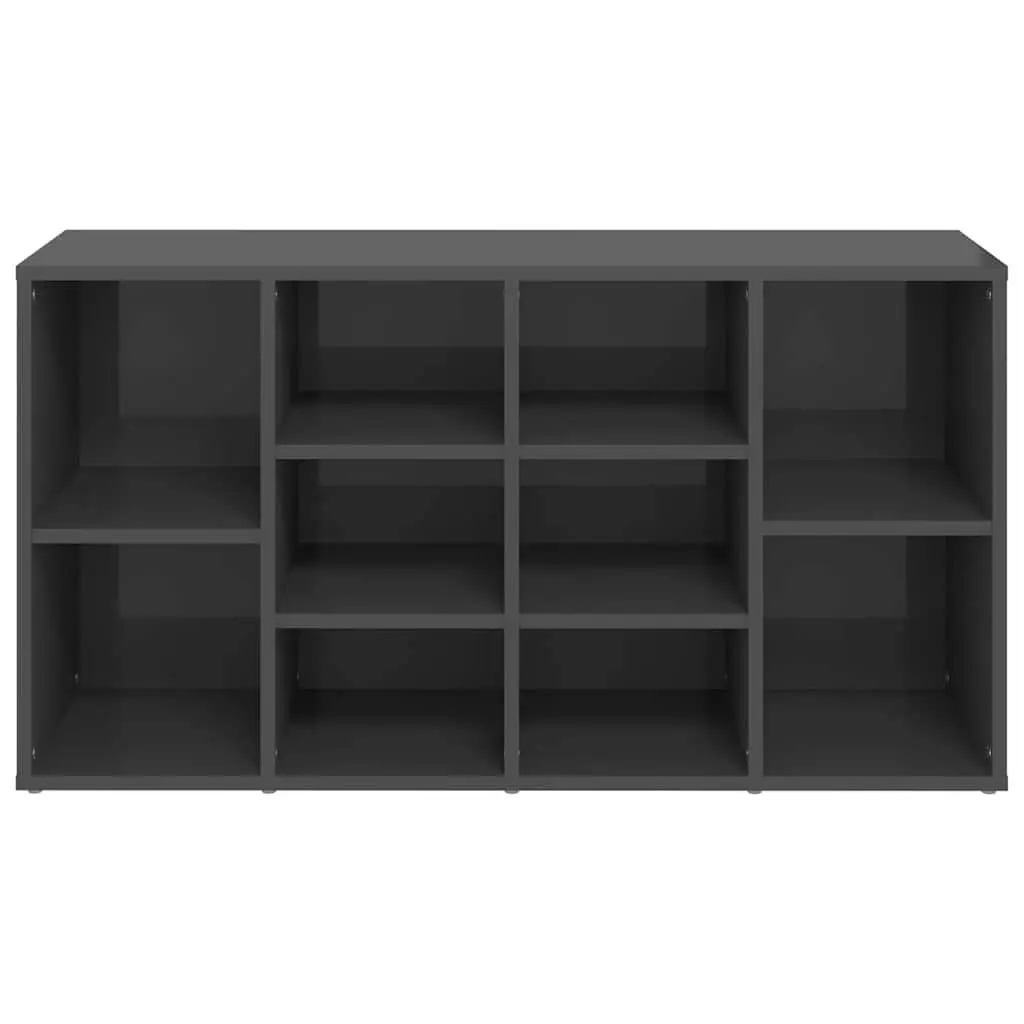 Shoe Bench Storage Cabinet 10 Shelves Grey High Gloss Multifunctional Home Furniture