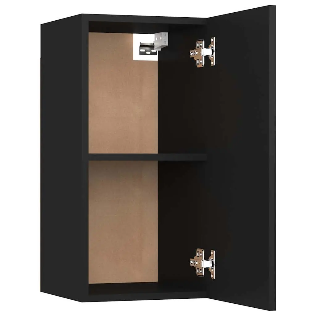 Wall-Mounted TV Cabinet Set 2 Pieces Black Storage Shelves Living Room Unit