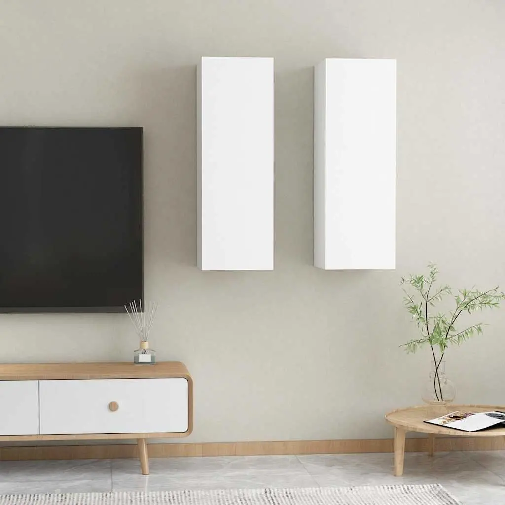 Wall-Mounted TV Cabinet Set 2 Shelves White 30.5x30x90cm