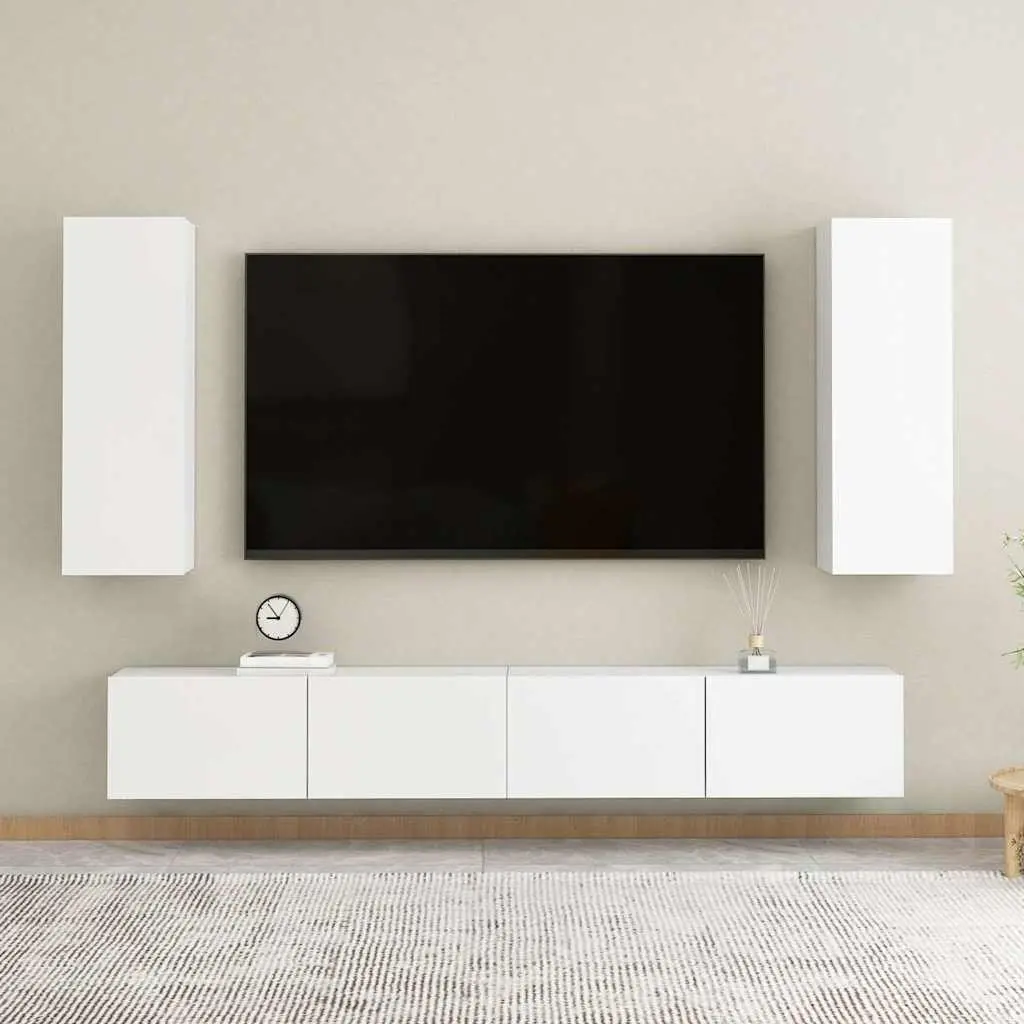 Wall-Mounted TV Cabinet Set 2 Shelves White 30.5x30x90cm