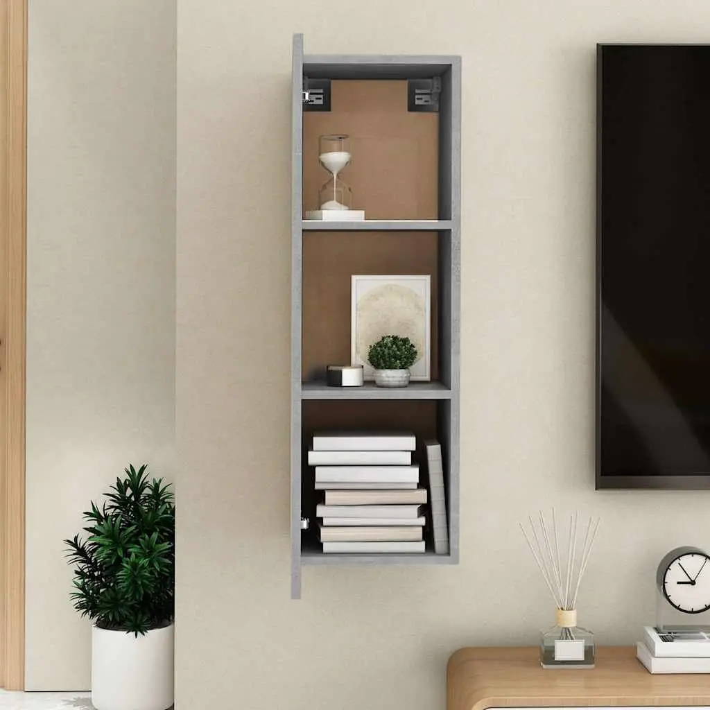Wall-Mounted TV Cabinet Grey 30.5x30x90 cm Engineered Wood Shelves Storage