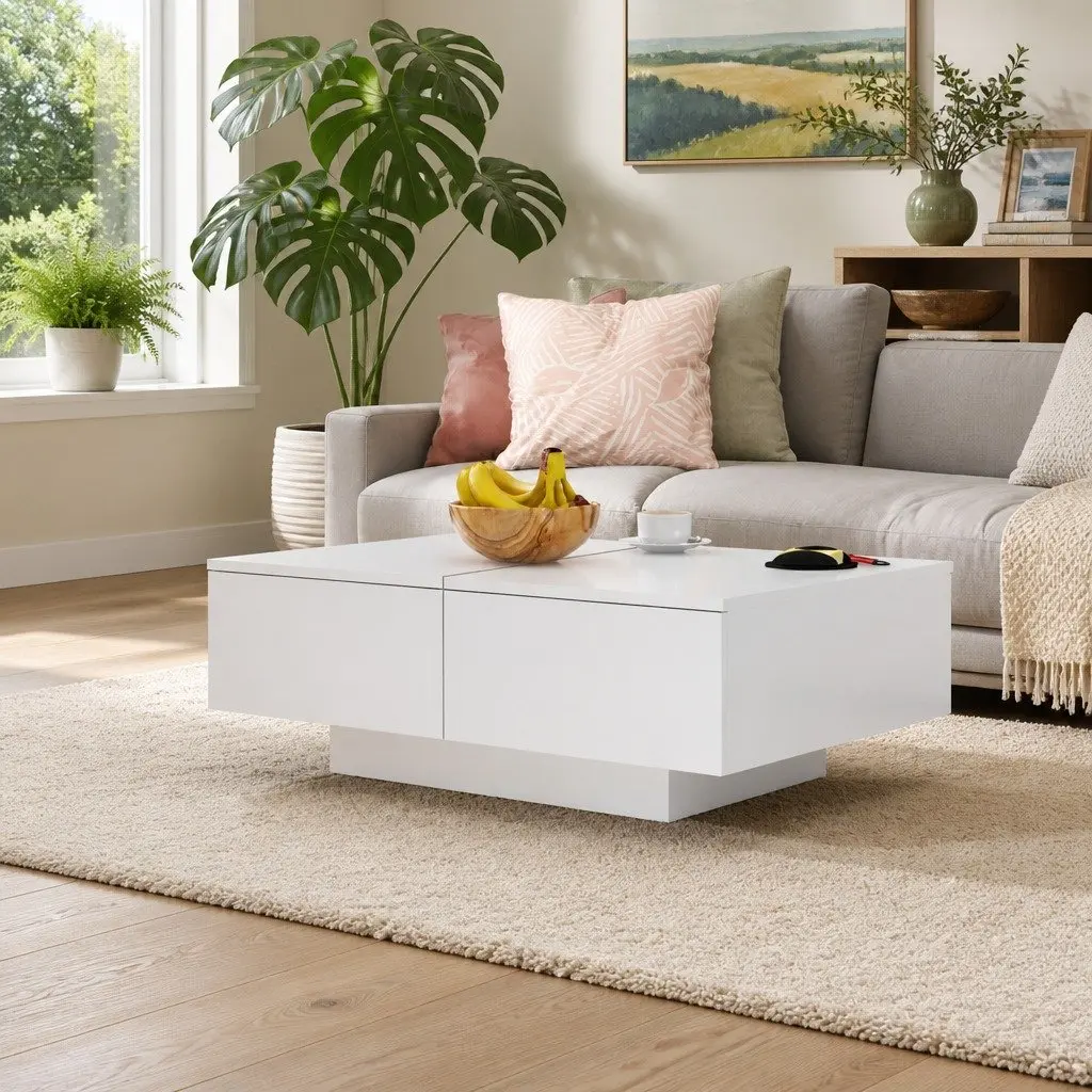 Coffee Table 90x60x31cm White Engineered Wood Stable Surface