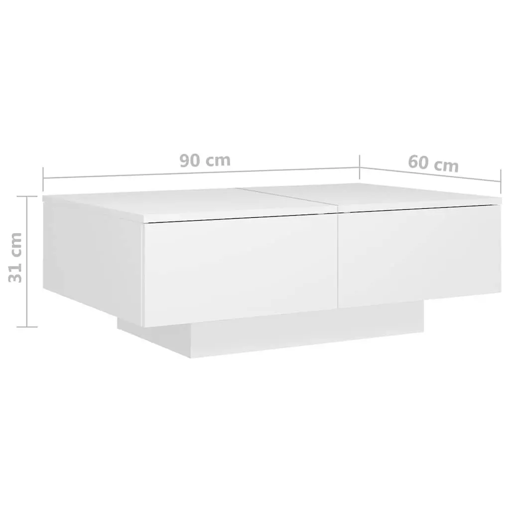 Coffee Table 90x60x31cm White Engineered Wood Stable Surface