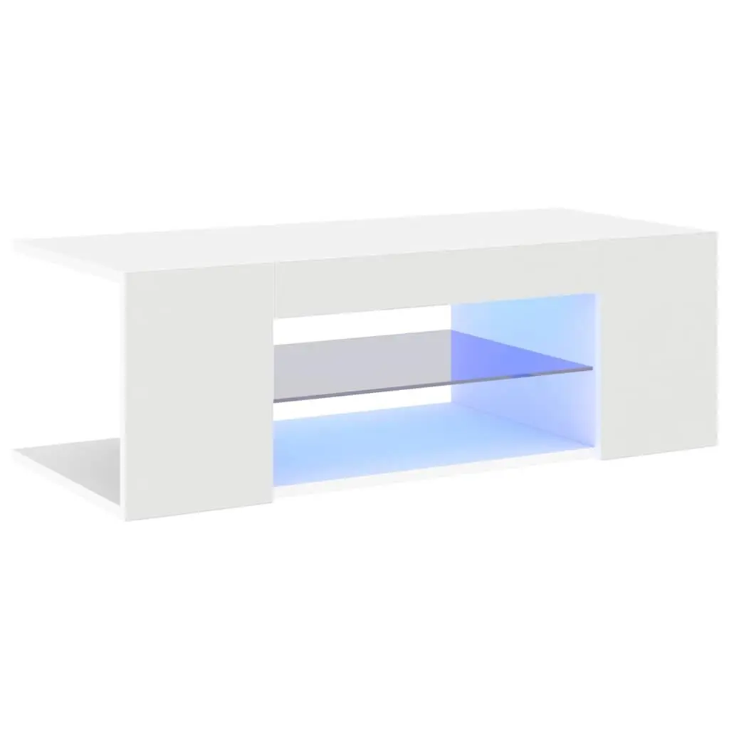 TV Cabinet 90cm White Modern Media Storage Unit with RGB LED Lights
