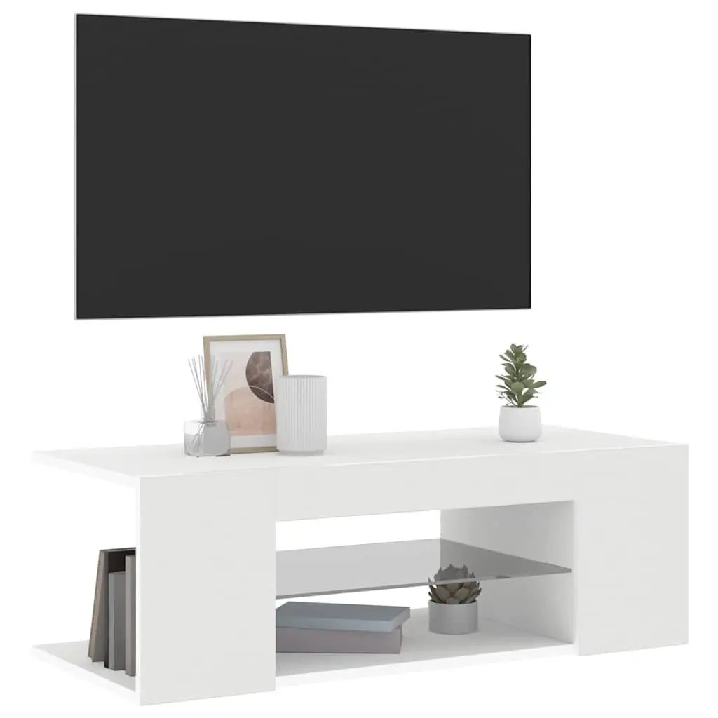 TV Cabinet 90cm White Modern Media Storage Unit with RGB LED Lights