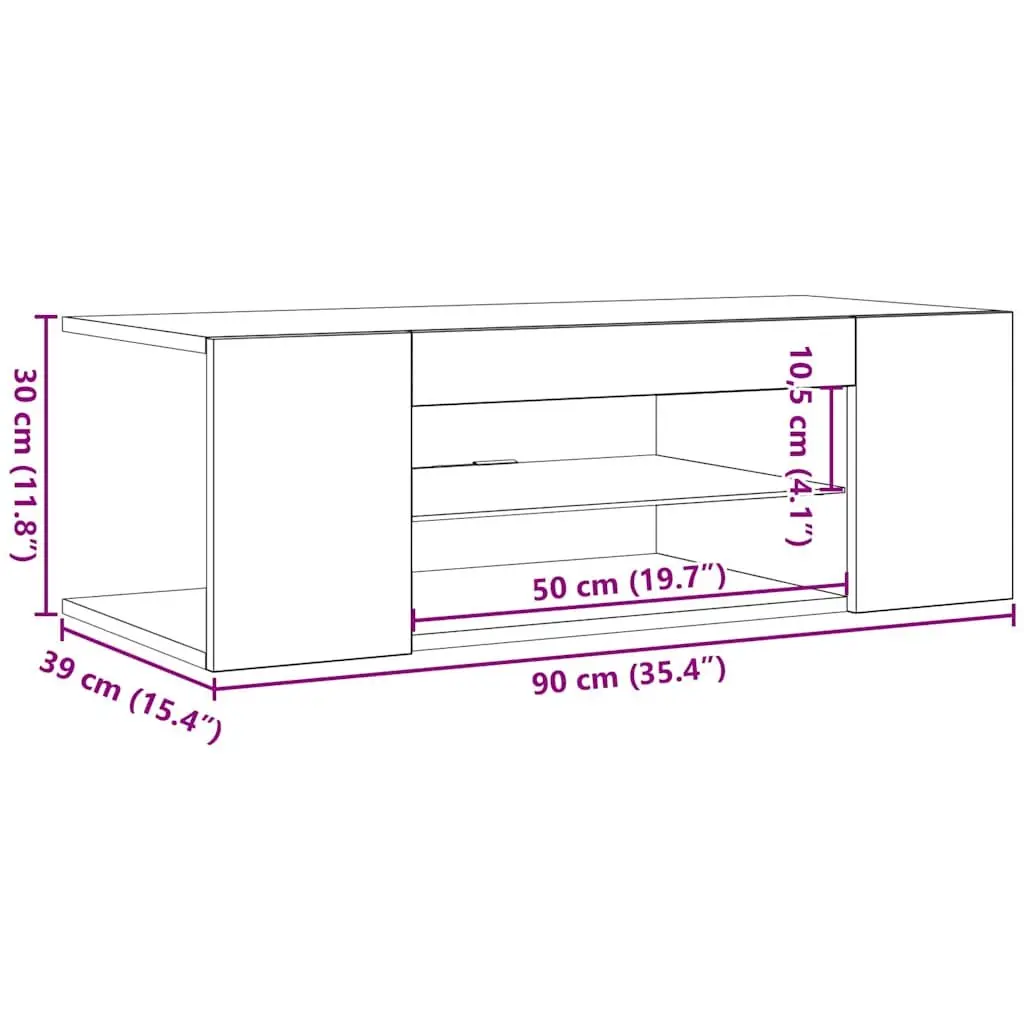 TV Cabinet 90cm White Modern Media Storage Unit with RGB LED Lights