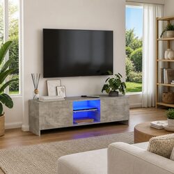 TV Cabinet with LED Lights Grey Modern Storage Unit Living Room Furniture