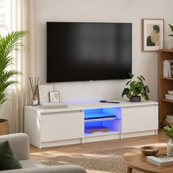Stylish LED-Illuminated White TV Cabinet for Living Spaces