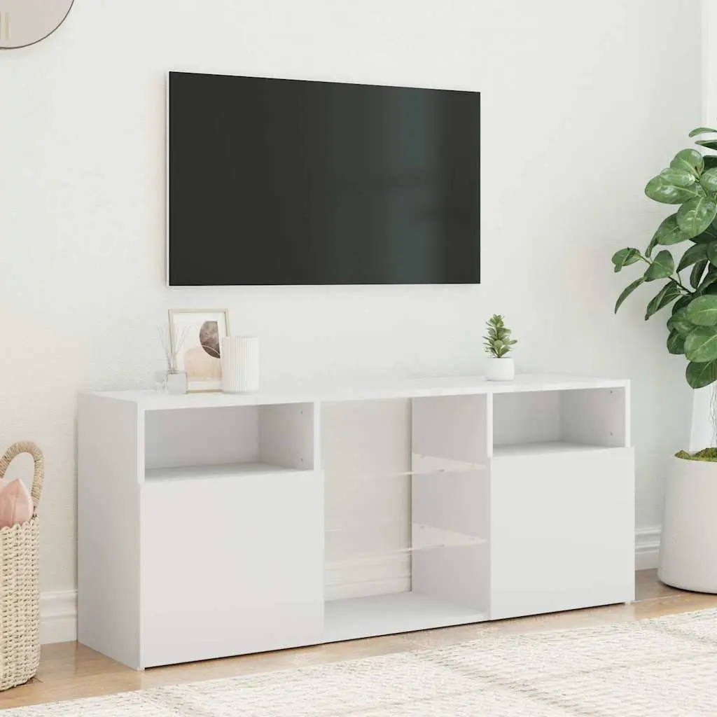 TV Cabinet 120x30x50cm with LED Lights Modern White Media Storage Unit