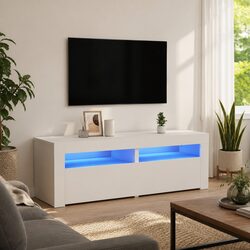 TV Cabinet White LED Lights Stand Storage Unit Modern Media Console 120x35x40cm