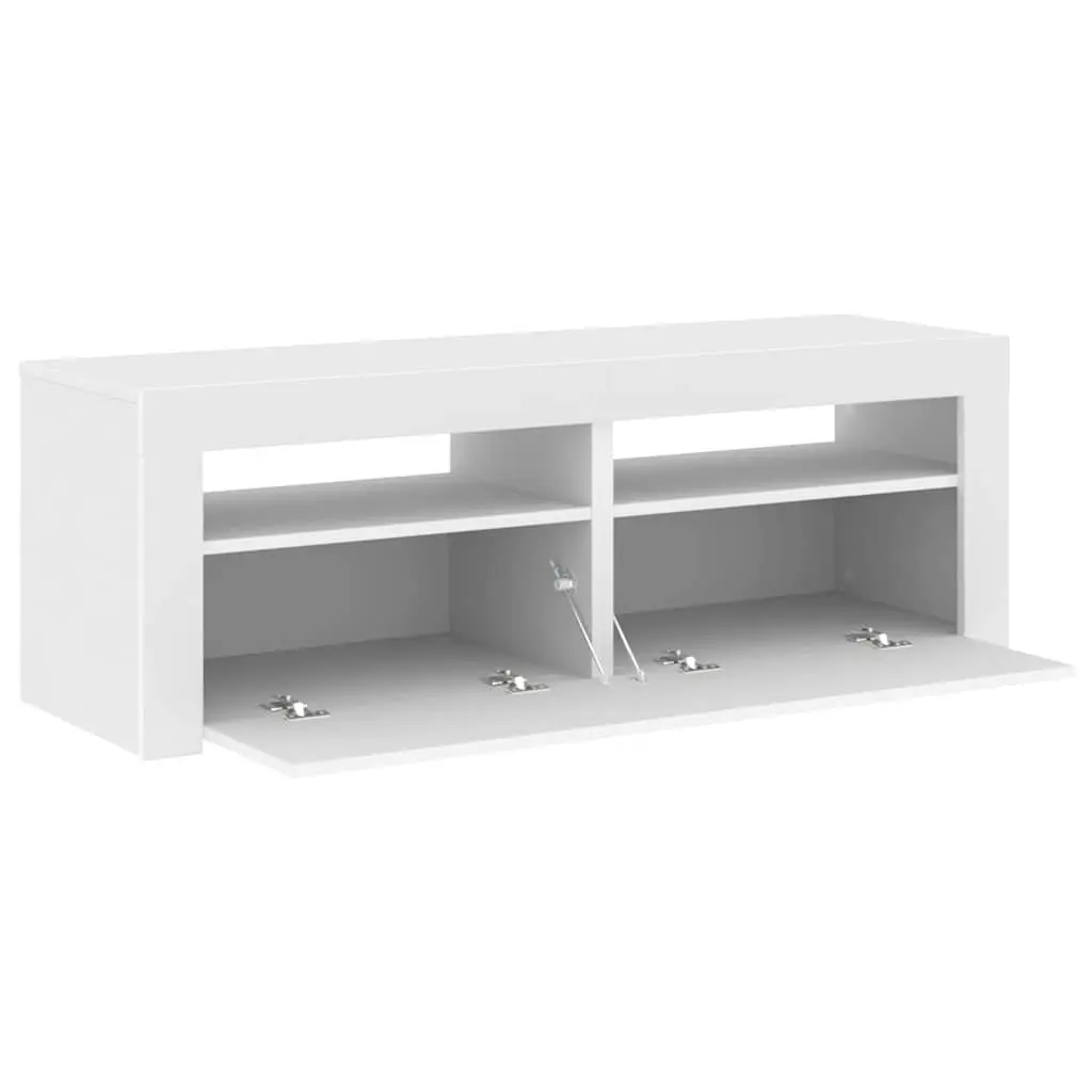 TV Cabinet White LED Lights Stand Storage Unit Modern Media Console 120x35x40cm