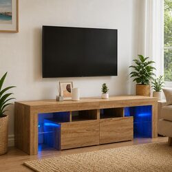 Enhance Your Space with Brown TV Cabinet and LED Lights