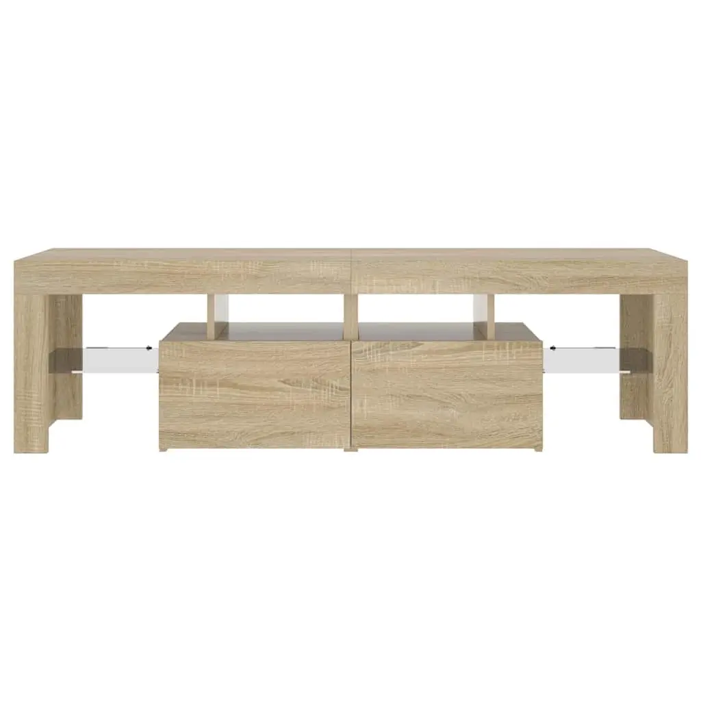 TV Cabinet 140cm Brown Engineered Wood RGB LED Lights Storage Unit