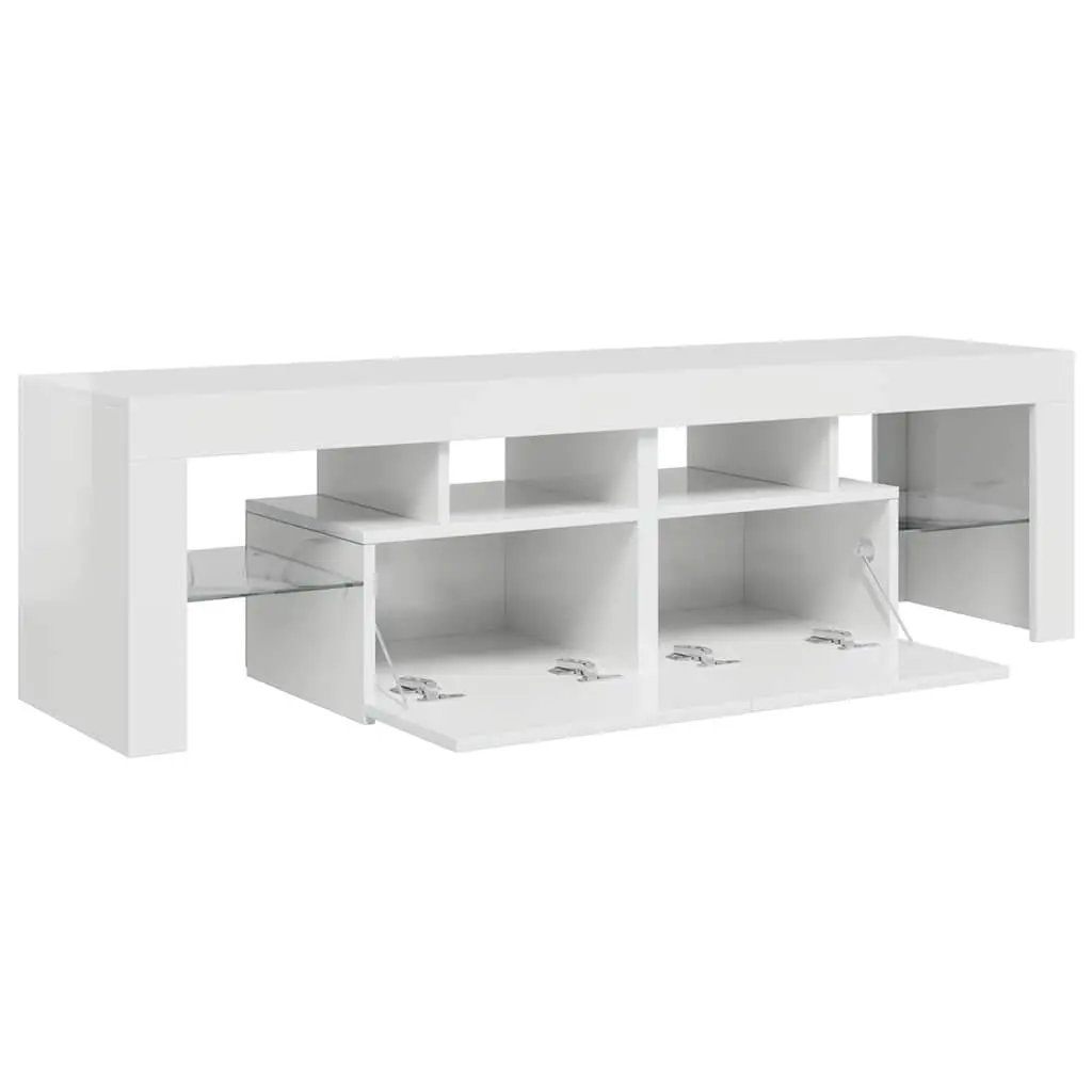 TV Cabinet 140cm RGB LED Lights Modern High Gloss White Storage Unit
