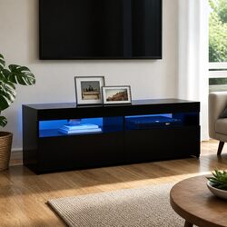 Enhance Your Living Room with Black TV Cabinet and RGB Lights
