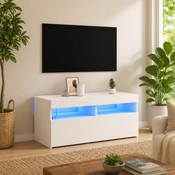 White Entertainment Cabinet with RGB LED Lights for a Stylish Space