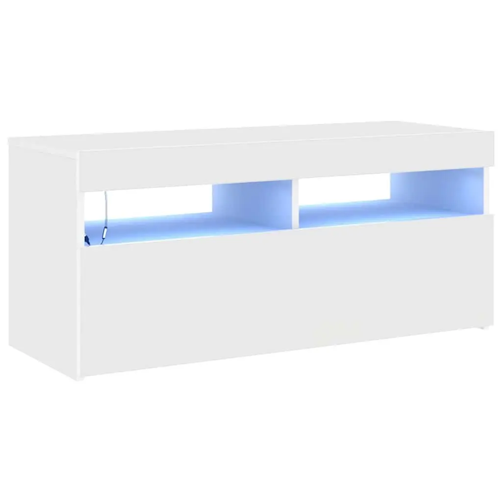 Media Storage TV Cabinet White 90x35x40cm with RGB LED Lights Entertainment Unit