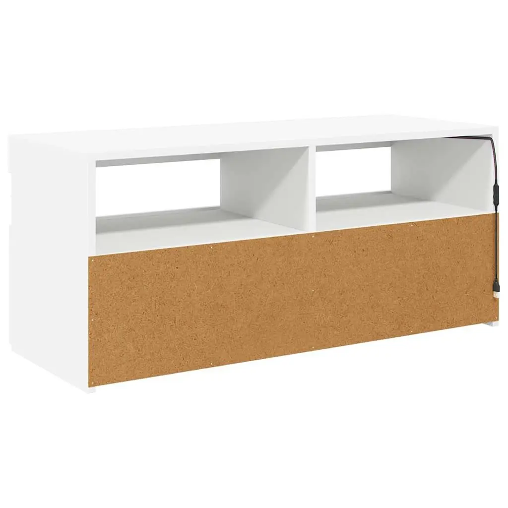 Media Storage TV Cabinet White 90x35x40cm with RGB LED Lights Entertainment Unit