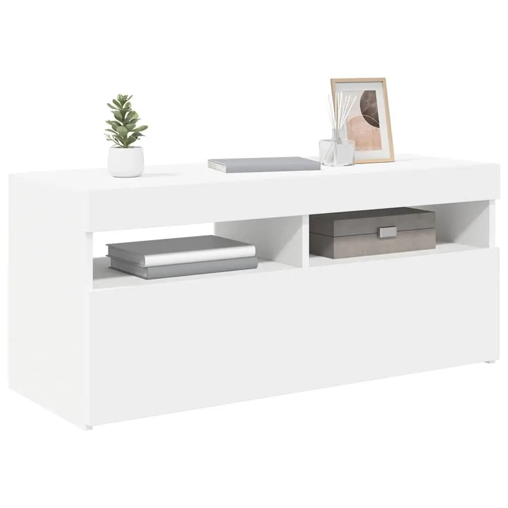 Media Storage TV Cabinet White 90x35x40cm with RGB LED Lights Entertainment Unit