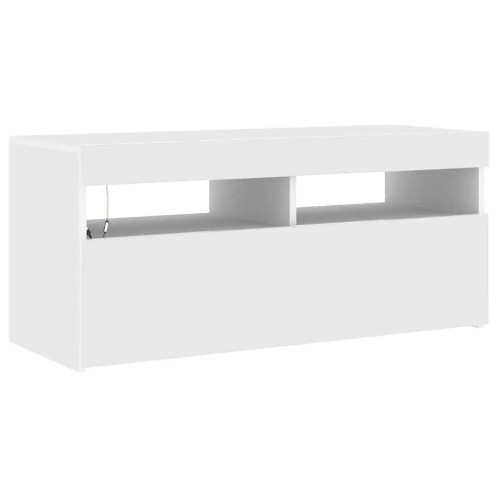 Media Storage TV Cabinet White 90x35x40cm with RGB LED Lights Entertainment Unit