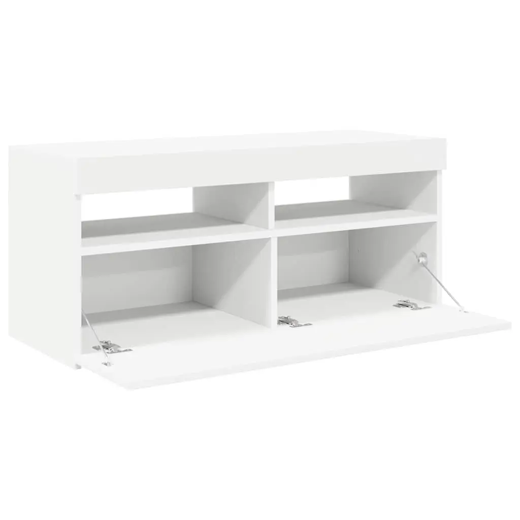 Media Storage TV Cabinet White 90x35x40cm with RGB LED Lights Entertainment Unit