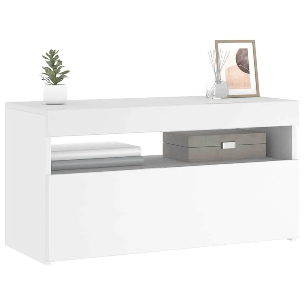 TV Cabinet 75x35x40cm White Modern Media Storage Unit with LED Lights