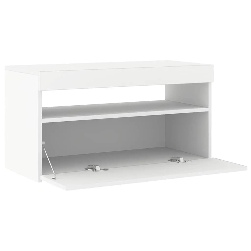 TV Cabinet 75x35x40cm White Modern Media Storage Unit with LED Lights