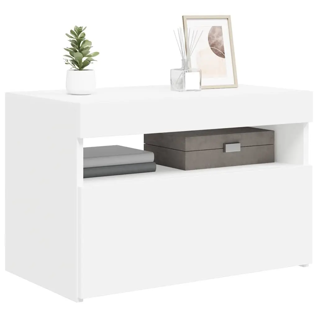TV Cabinet with RGB LED Lights White Modern Entertainment Unit Storage