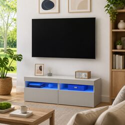TV Cabinet with RGB LED Lights White Modern Storage Unit Living Room Furniture