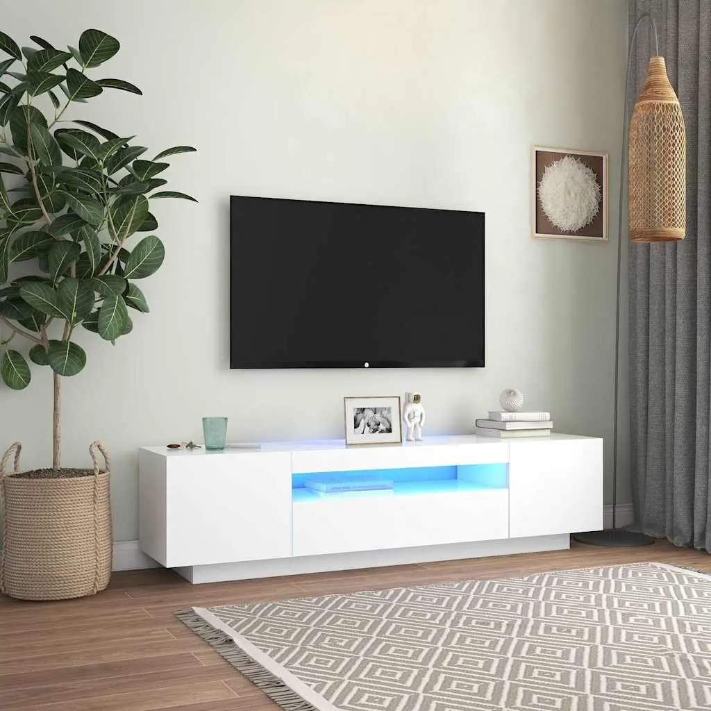 TV Cabinet 160cm White with RGB LED Lights Floating Shelves Modern Entertainment Unit