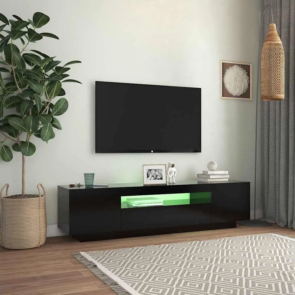 TV Cabinet 160x35x40cm Black RGB LED Lights Media Stand Storage Unit