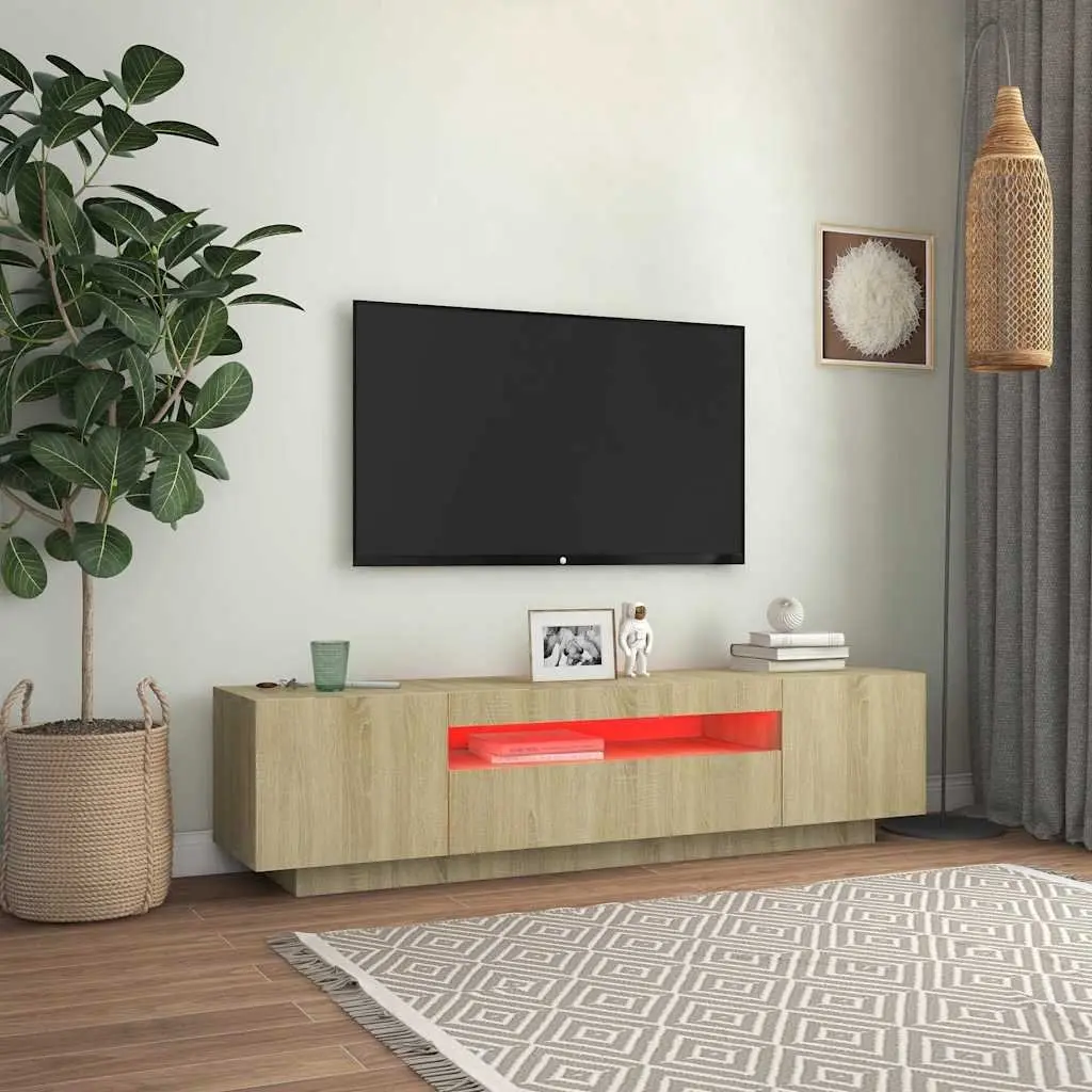TV Cabinet 160cm Brown Sonoma Oak RGB LED Lights Media Storage Unit Modern