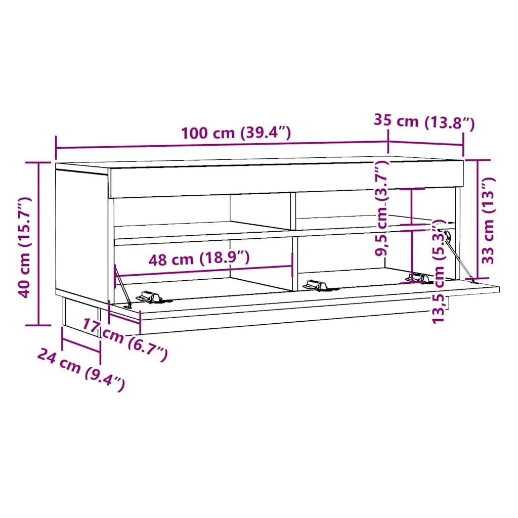 TV Cabinet White 100x35x40 cm Engineered Wood Storage Organiser
